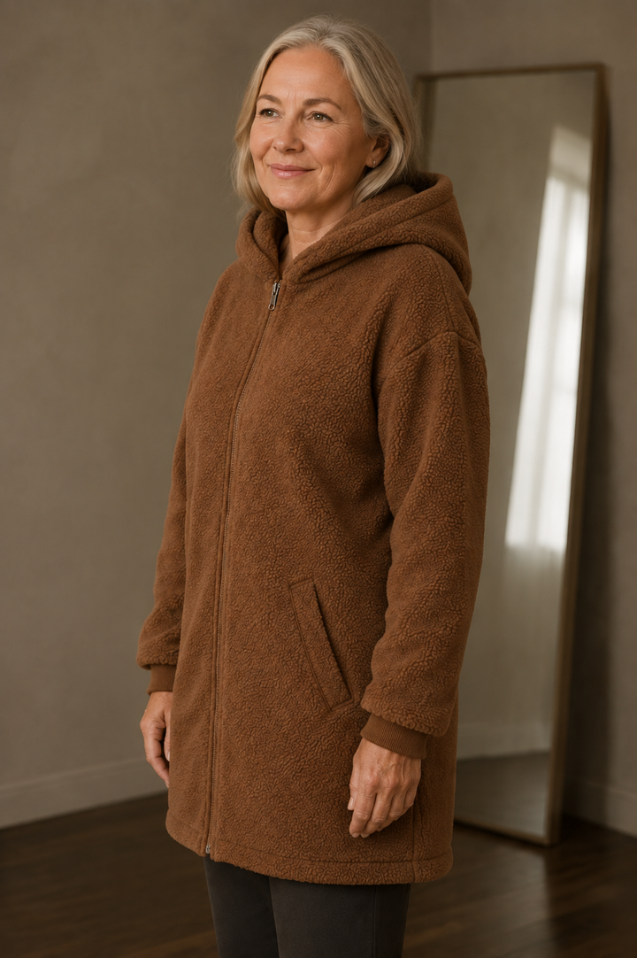 Elmire | Deep Pile Teddy Fleece Coat - Brown