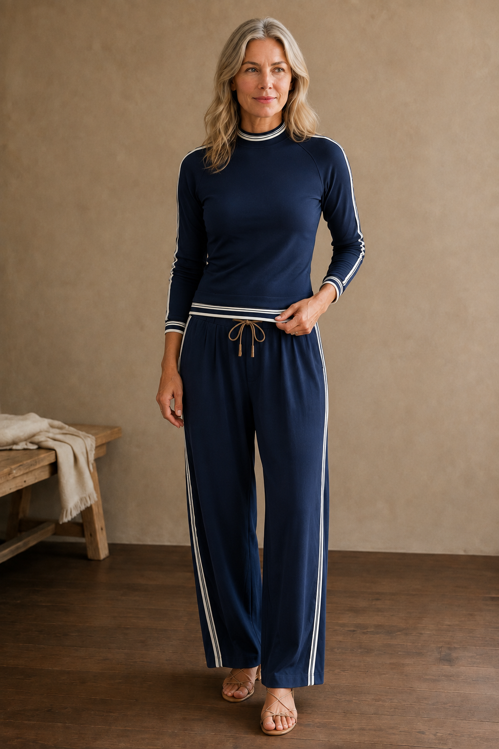 Elodie | Cotton Blend Drawstring Set - Navy