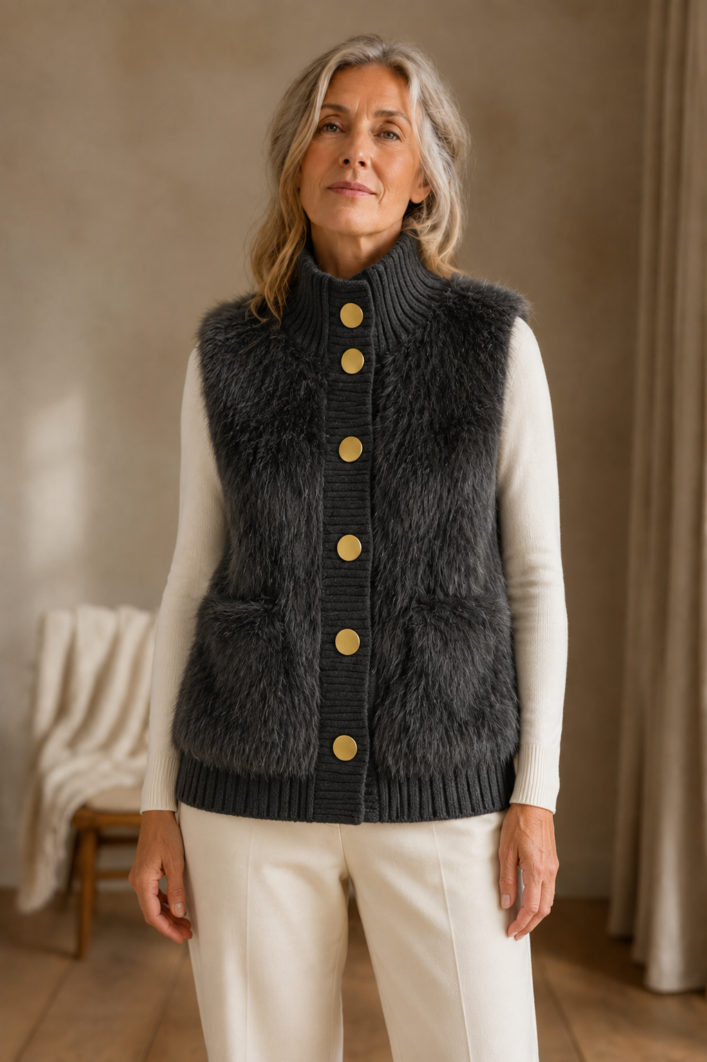 Ermeline Dark Grey vest front view