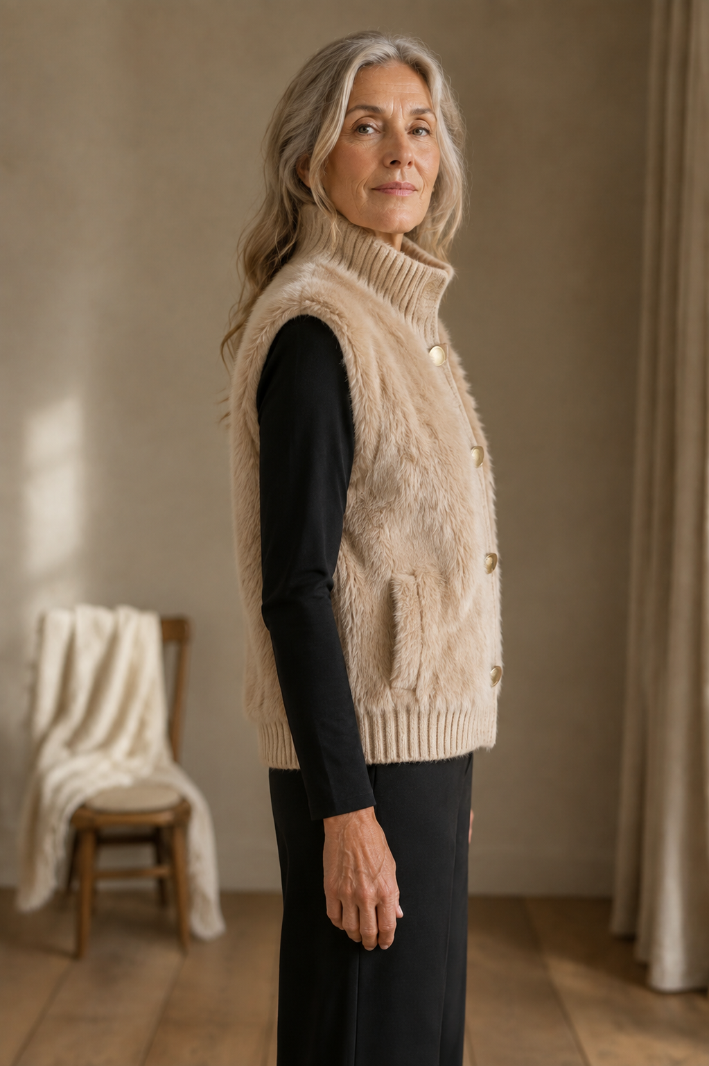 Ermeline khaki vest side view