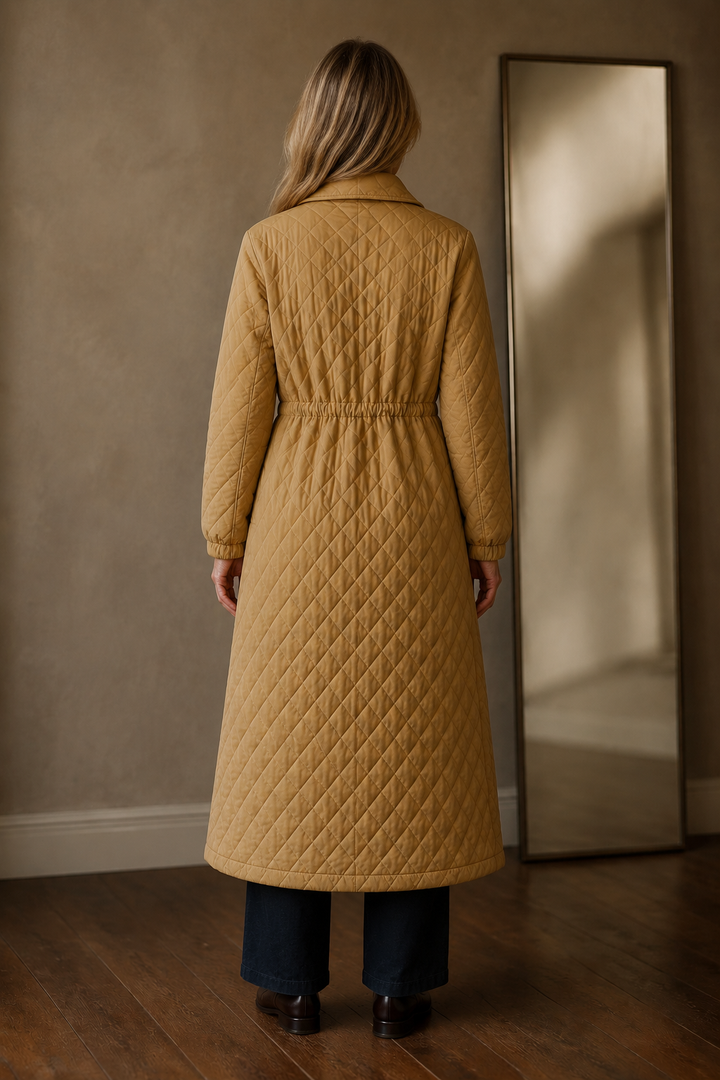 Estelle | Diamond Quilted Longline Coat - Yellow