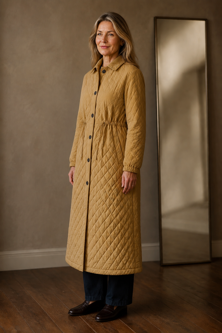 Estelle | Diamond Quilted Longline Coat - Yellow
