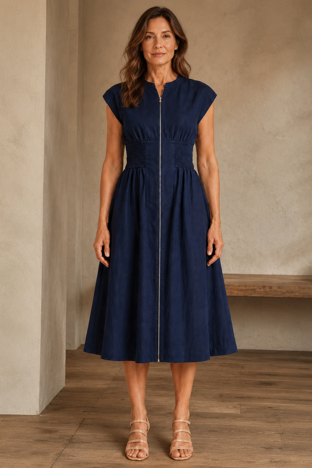 Adeline | Zip Front Midi Dress