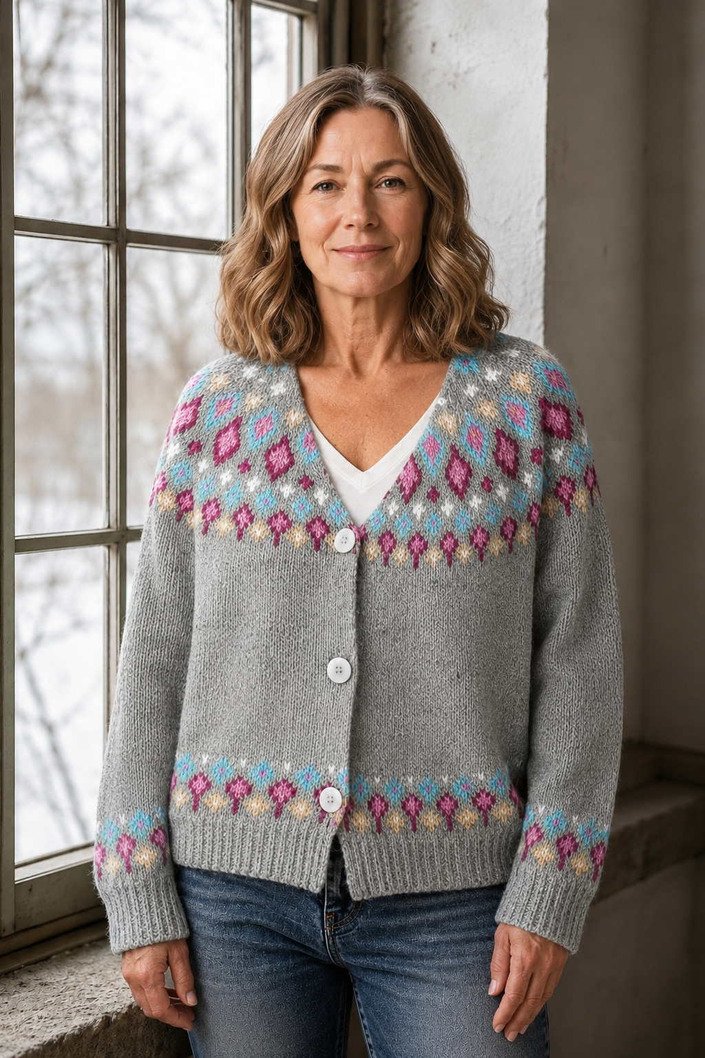 Fair Isle-trui met motief aan de achterkant voor dames - Grijs