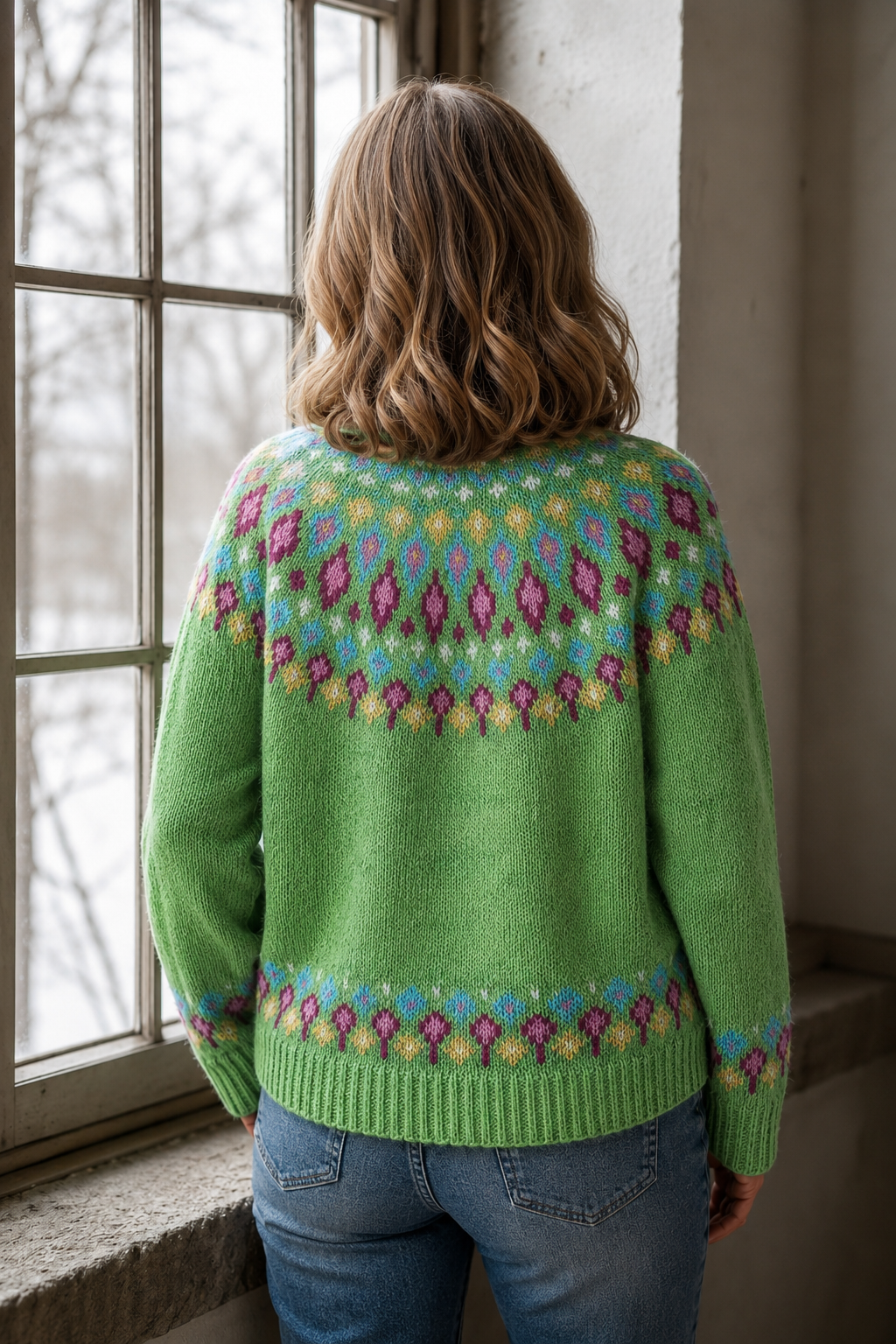 Fair Isle-trui met motief aan de achterkant voor dames - Groen