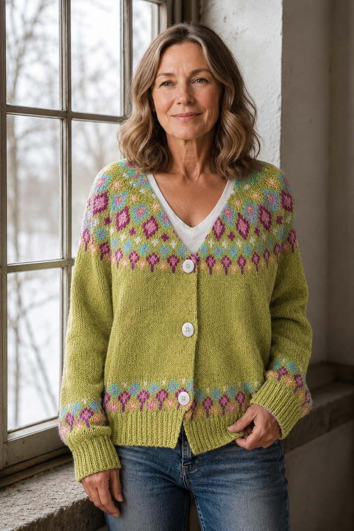 Fair Isle-trui met motief aan de achterkant voor dames - Groenachtig Geel