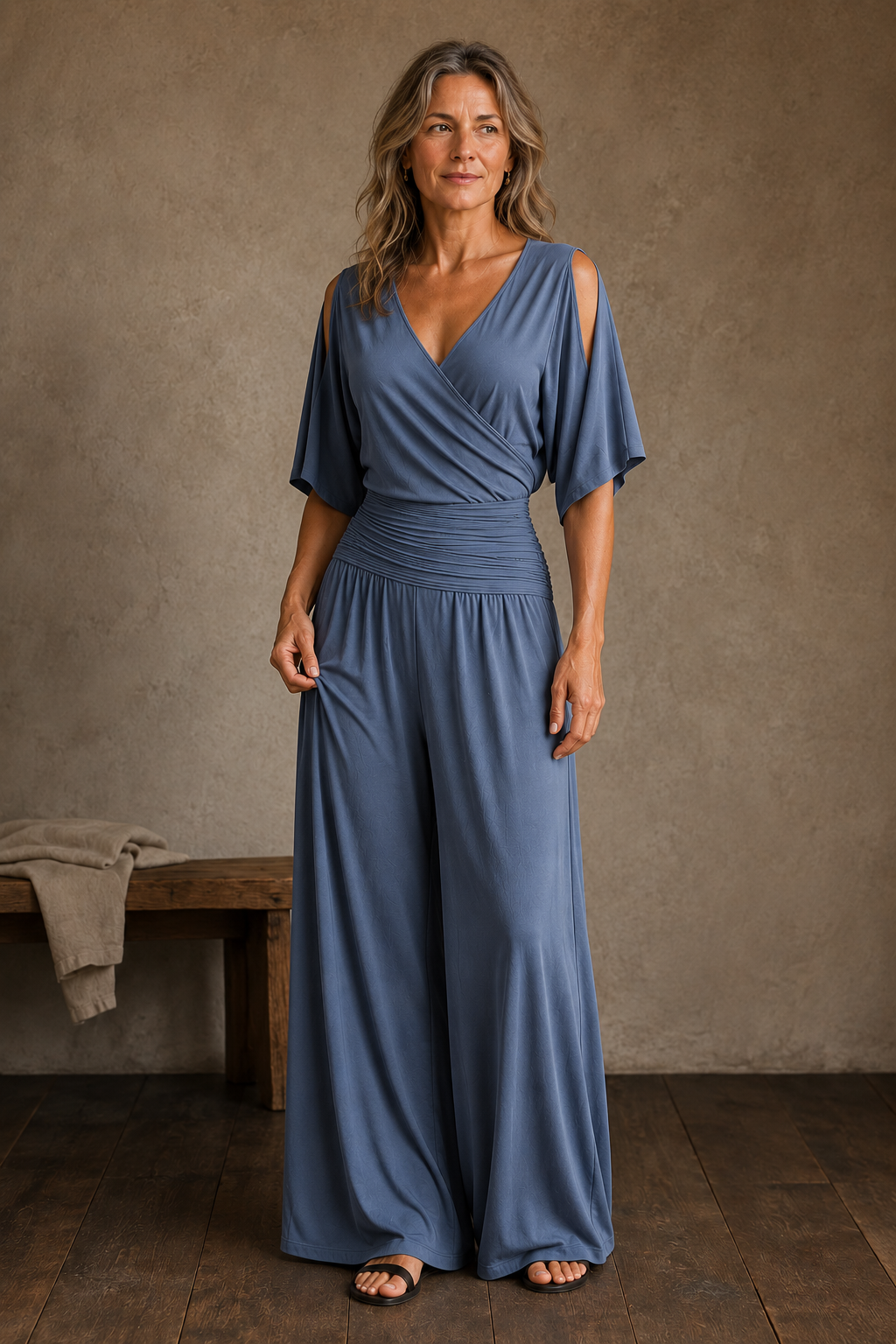 Felicienne | Wrap Front Wide Leg Jumpsuit - Blue