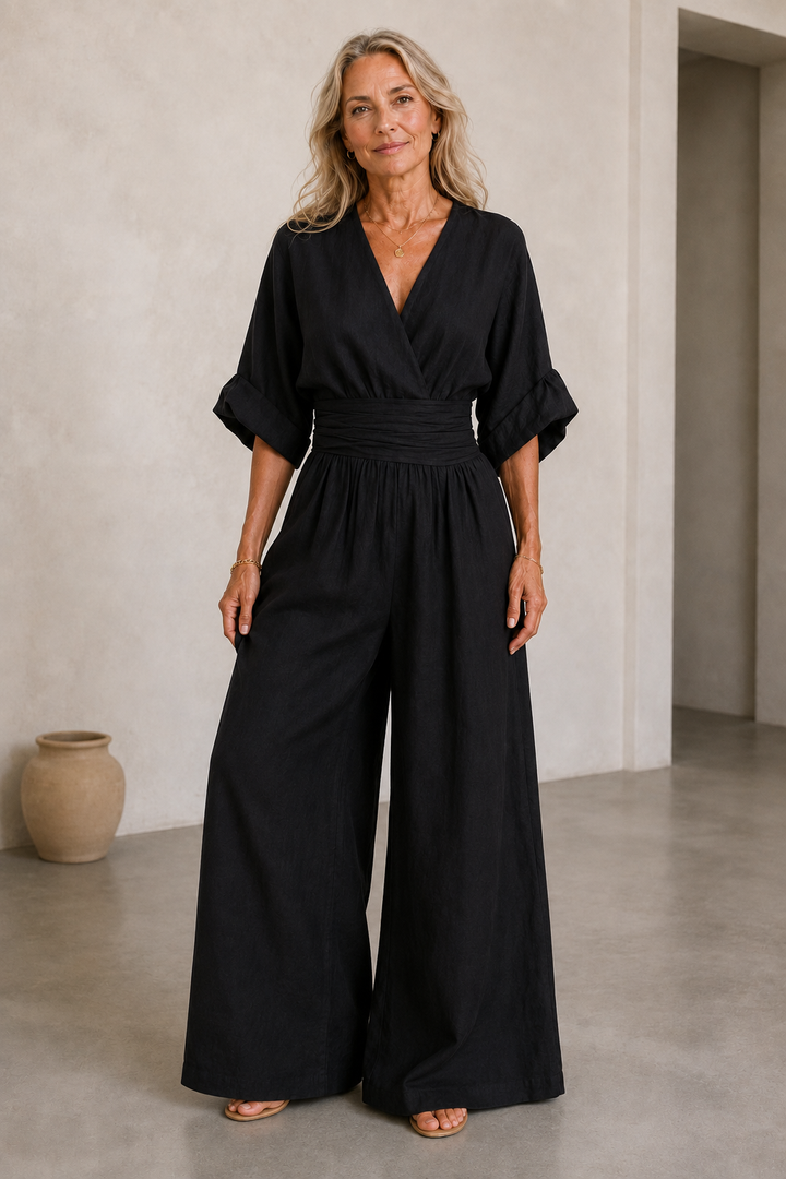 Felicite | Wide Leg Linen Jumpsuit - Black