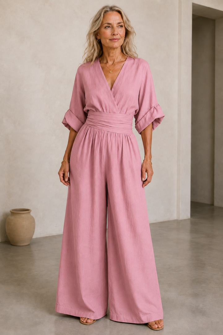Felicite | Wide Leg Linen Jumpsuit - Pink