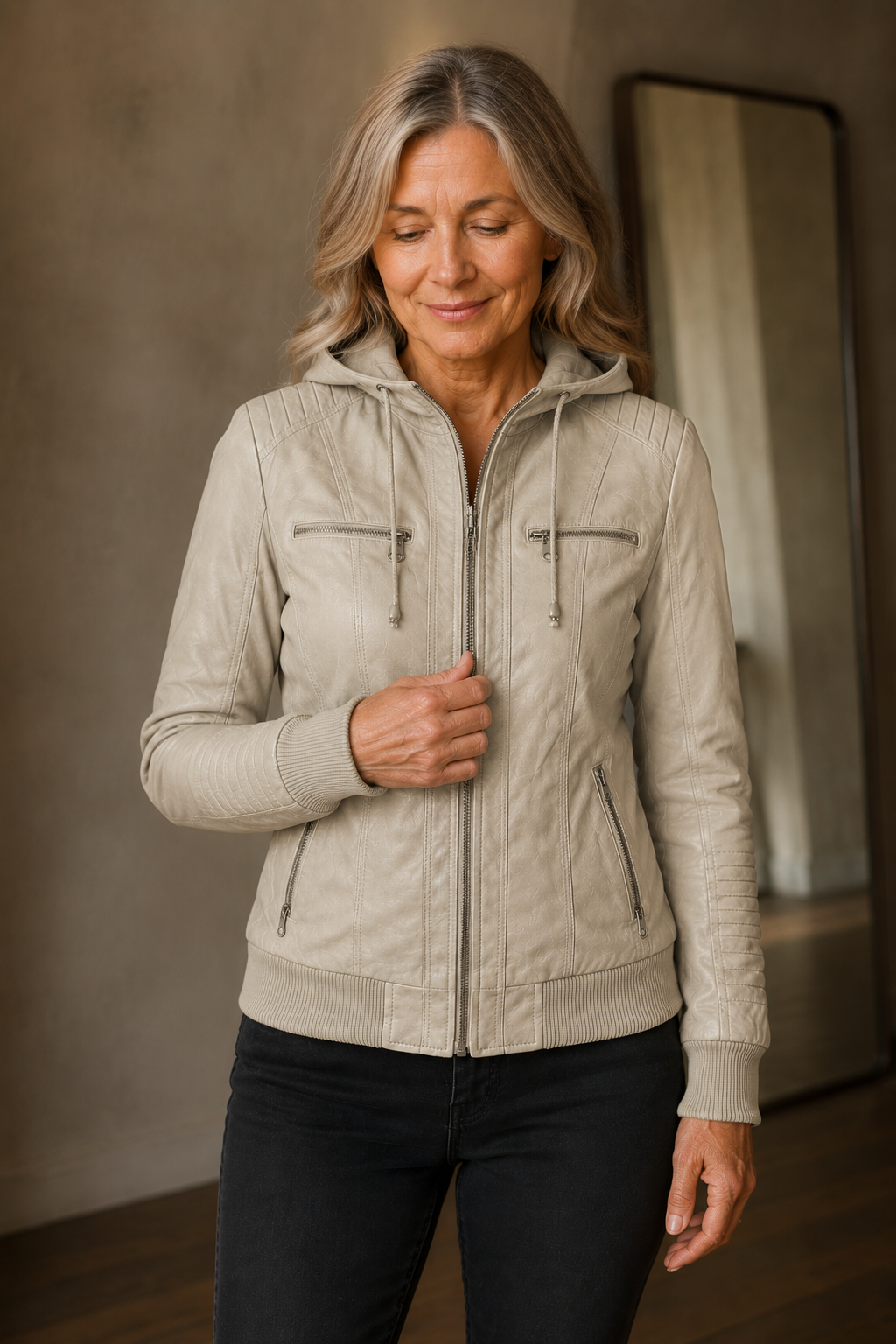 Fernande | Faux Leather Moto Jacket - Apricot