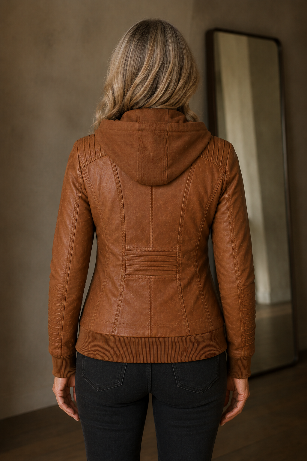 Fernande | Faux Leather Moto Jacket - Light Brown