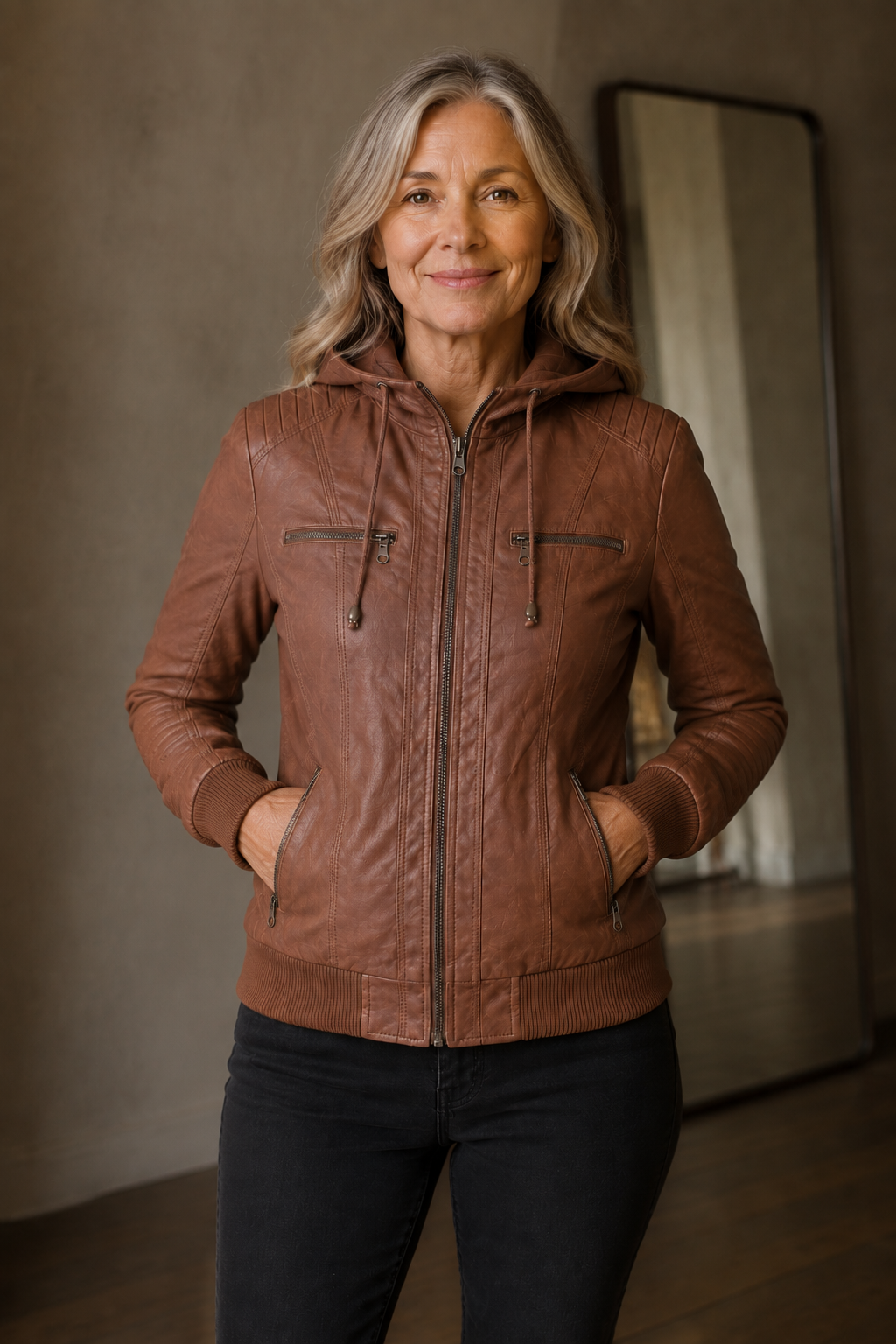 Fernande | Faux Leather Moto Jacket - Brown
