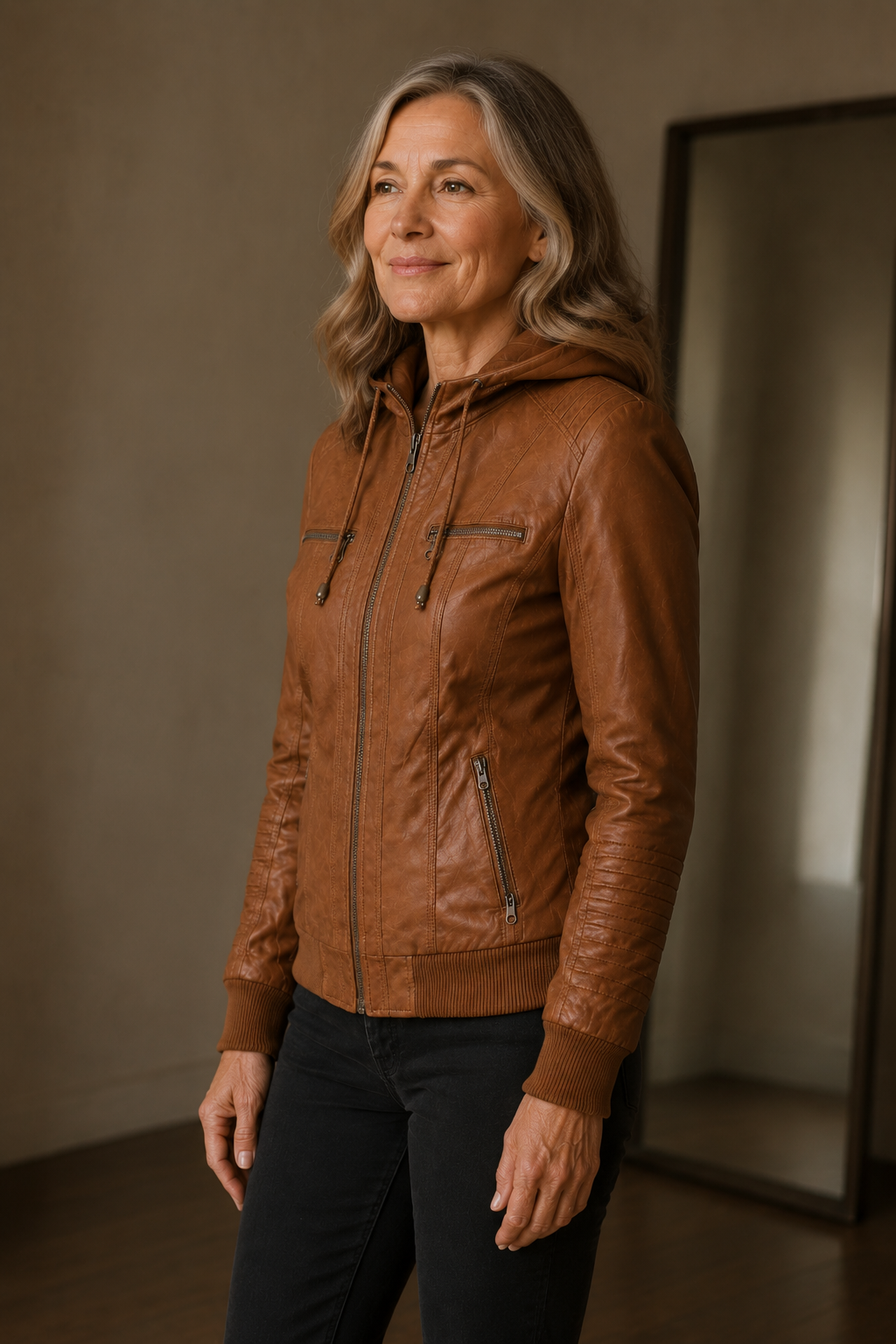 Fernande | Faux Leather Moto Jacket - Light Brown