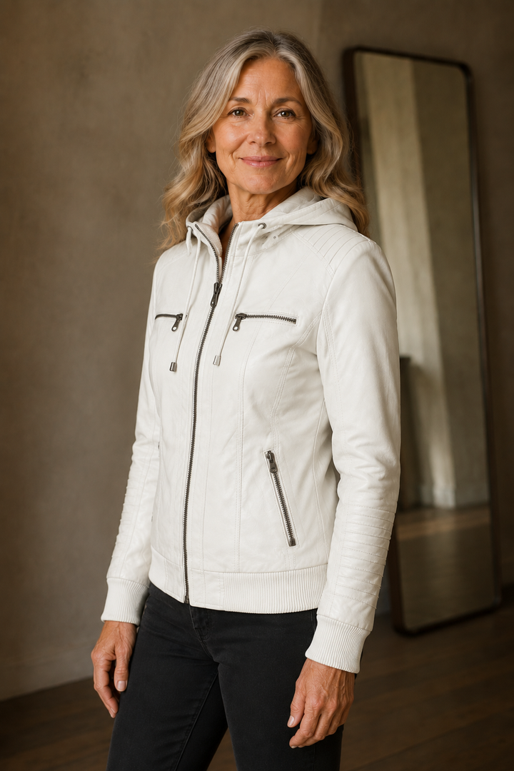 Fernande | Faux Leather Moto Jacket - White