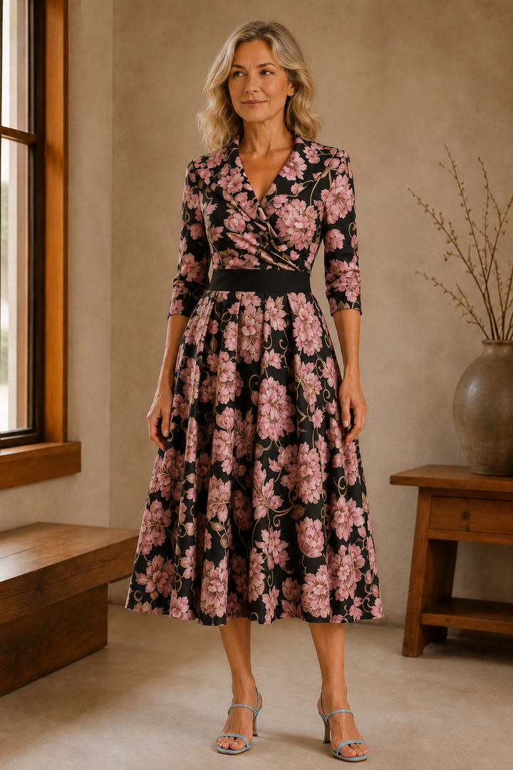 Fit and Flare Midi Dress - Black Rose