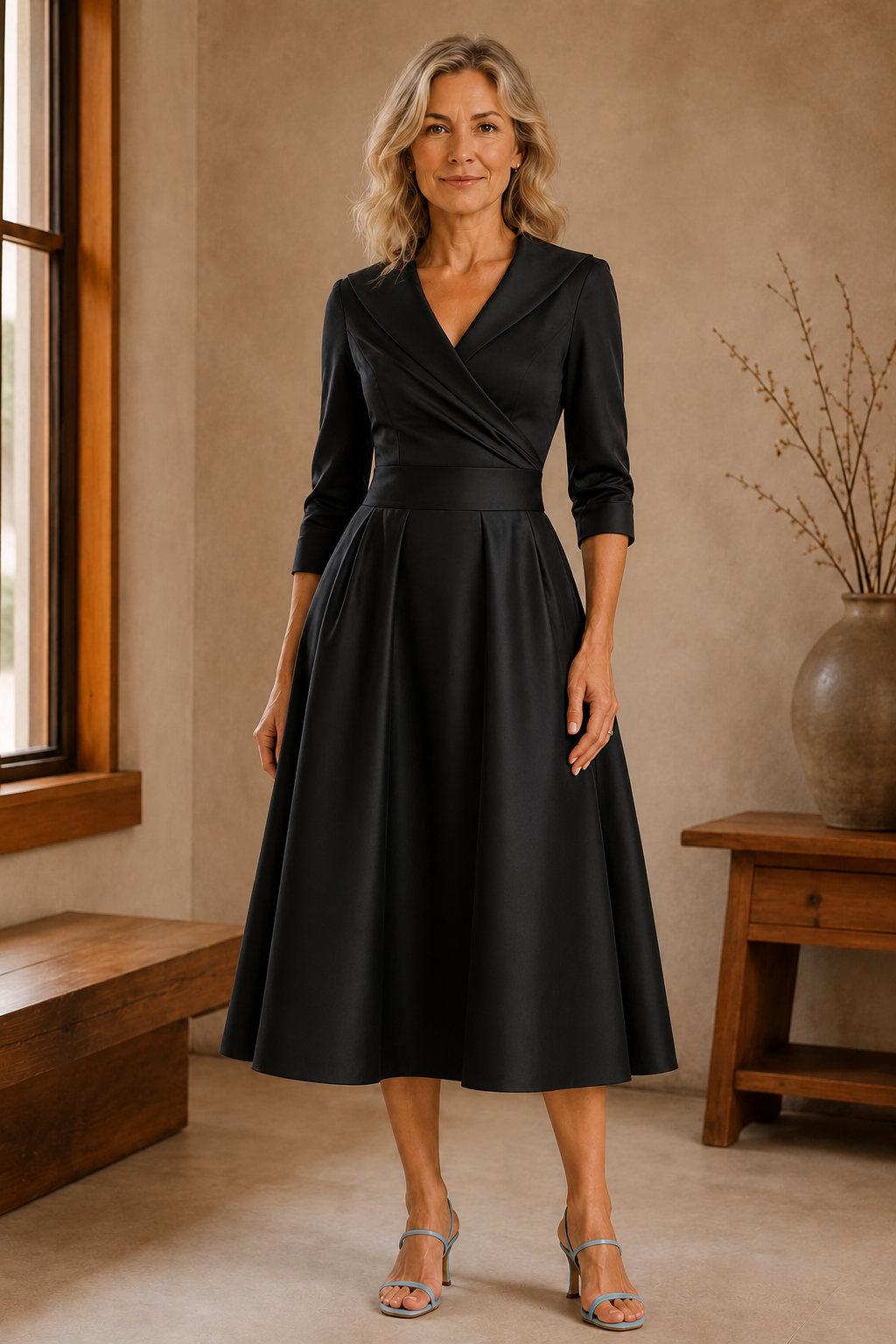 Fit and Flare Midi Dress - Black