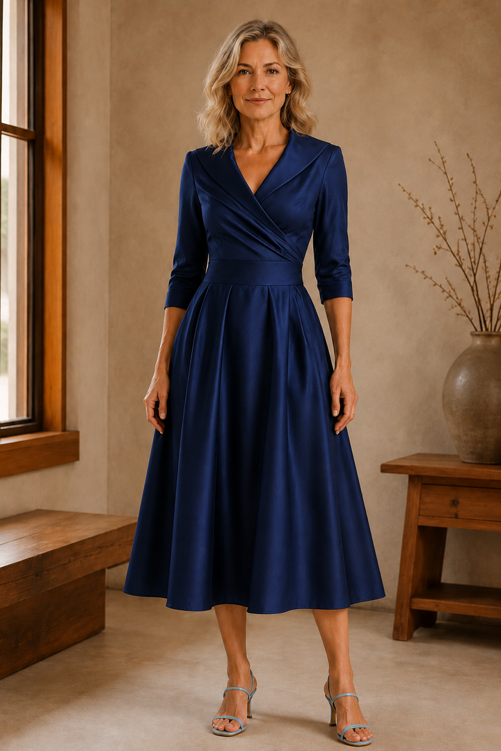 Fit and Flare Midi Dress - Blue