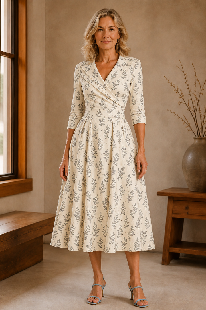 Fit and Flare Midi Dress - Cream Botanical