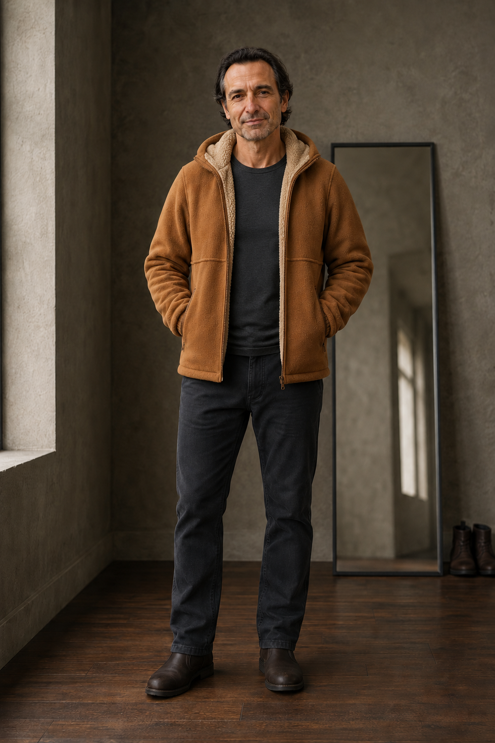 Fleece Lined Full Zip Hooded Jacket - hero open