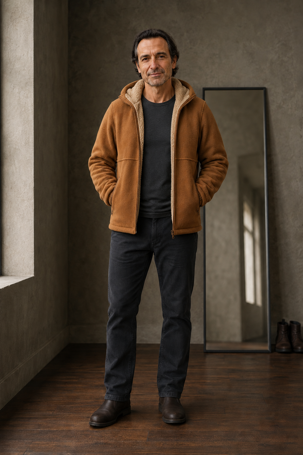 Fleece Lined Full Zip Hooded Jacket - hero open