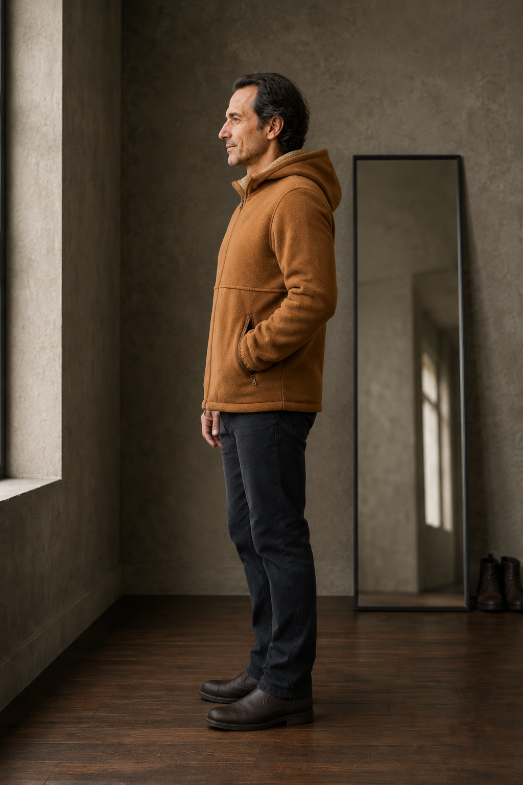 Fleece Lined Full Zip Hooded Jacket - side view