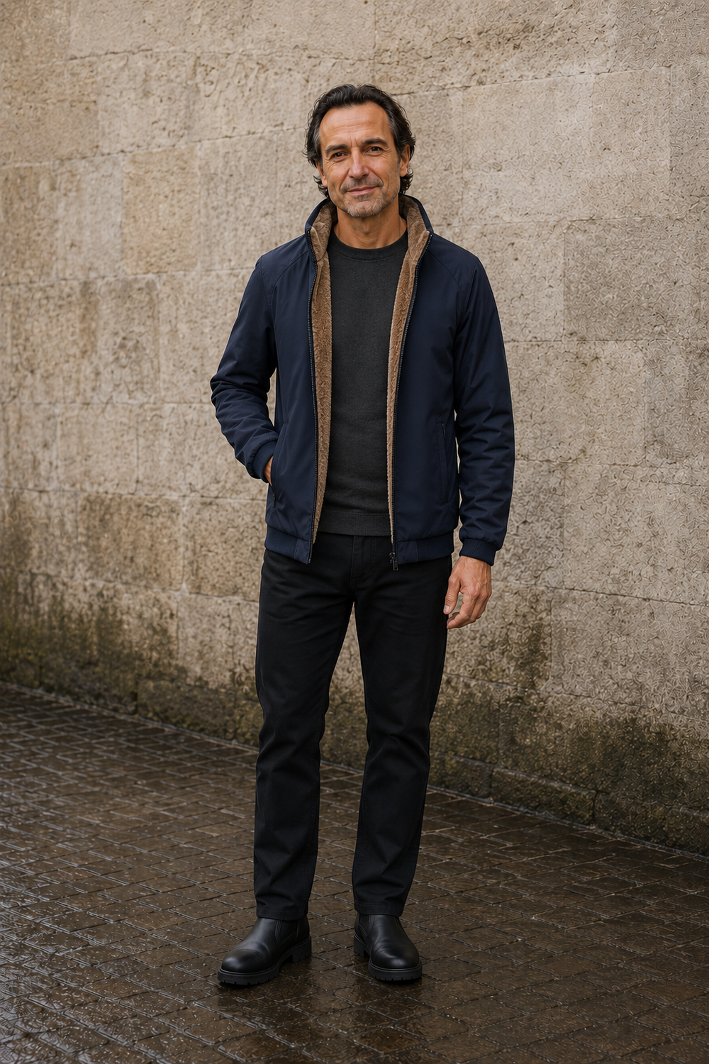 Fleece Lined Ribbed Cuff Winter Jacket - voorkant open