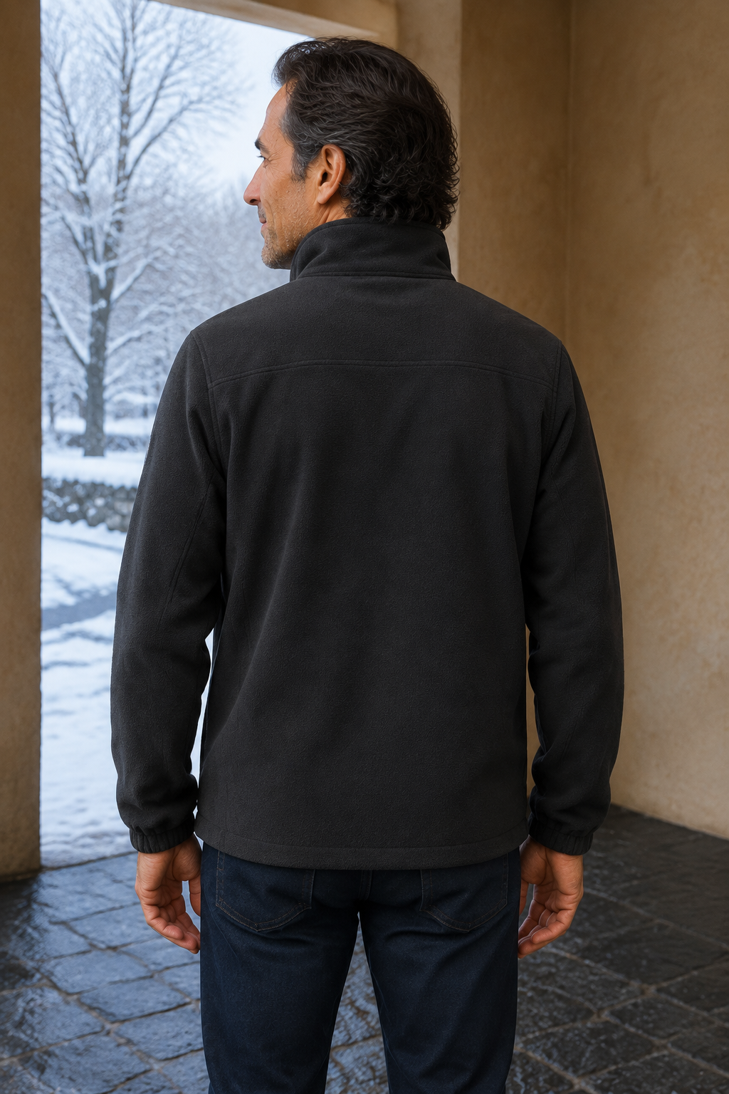 Fleece Lined Stand Collar Outdoor Jacket - back view