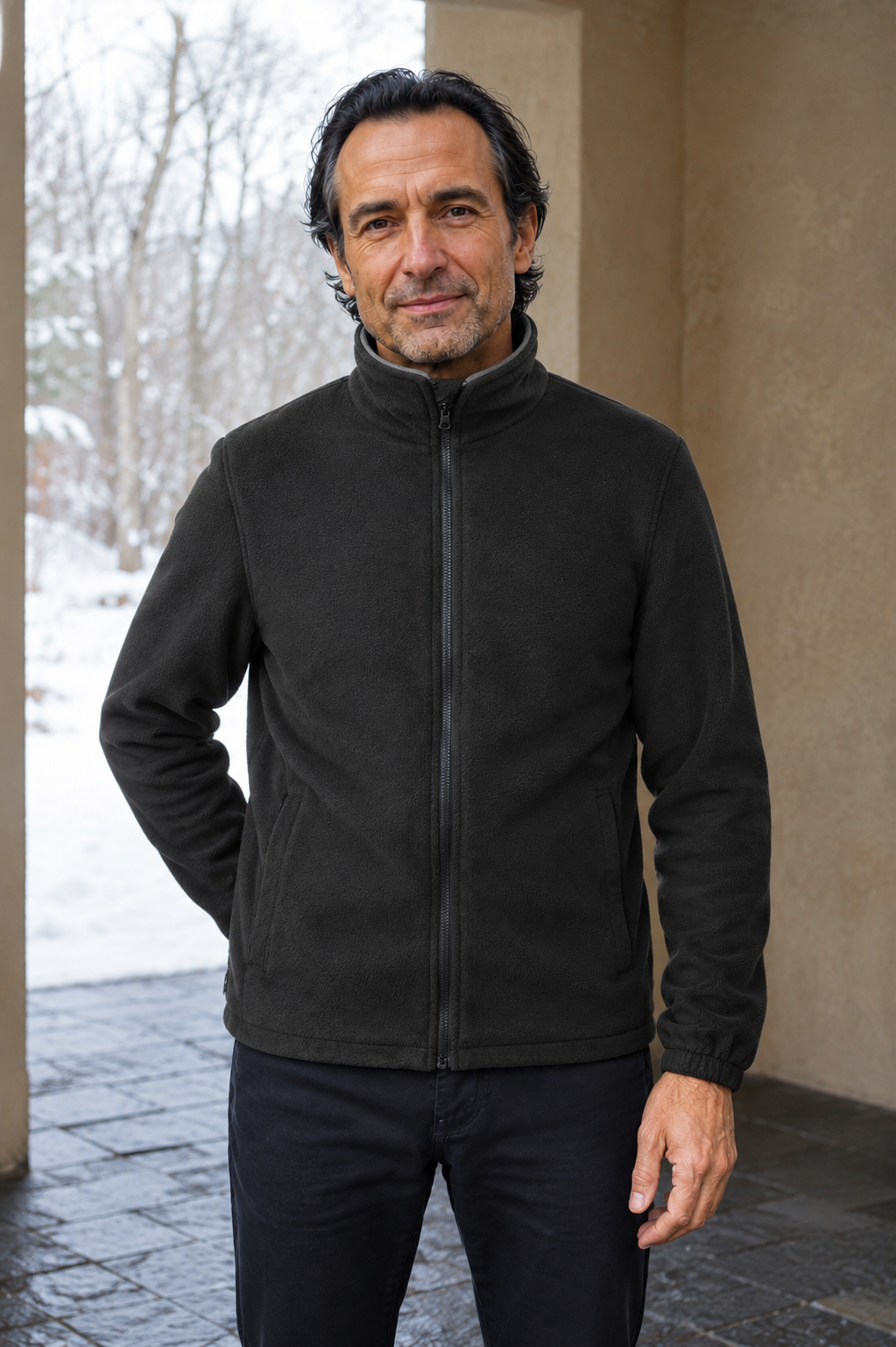 Fleece Lined Stand Collar Outdoor Jacket - hero closed