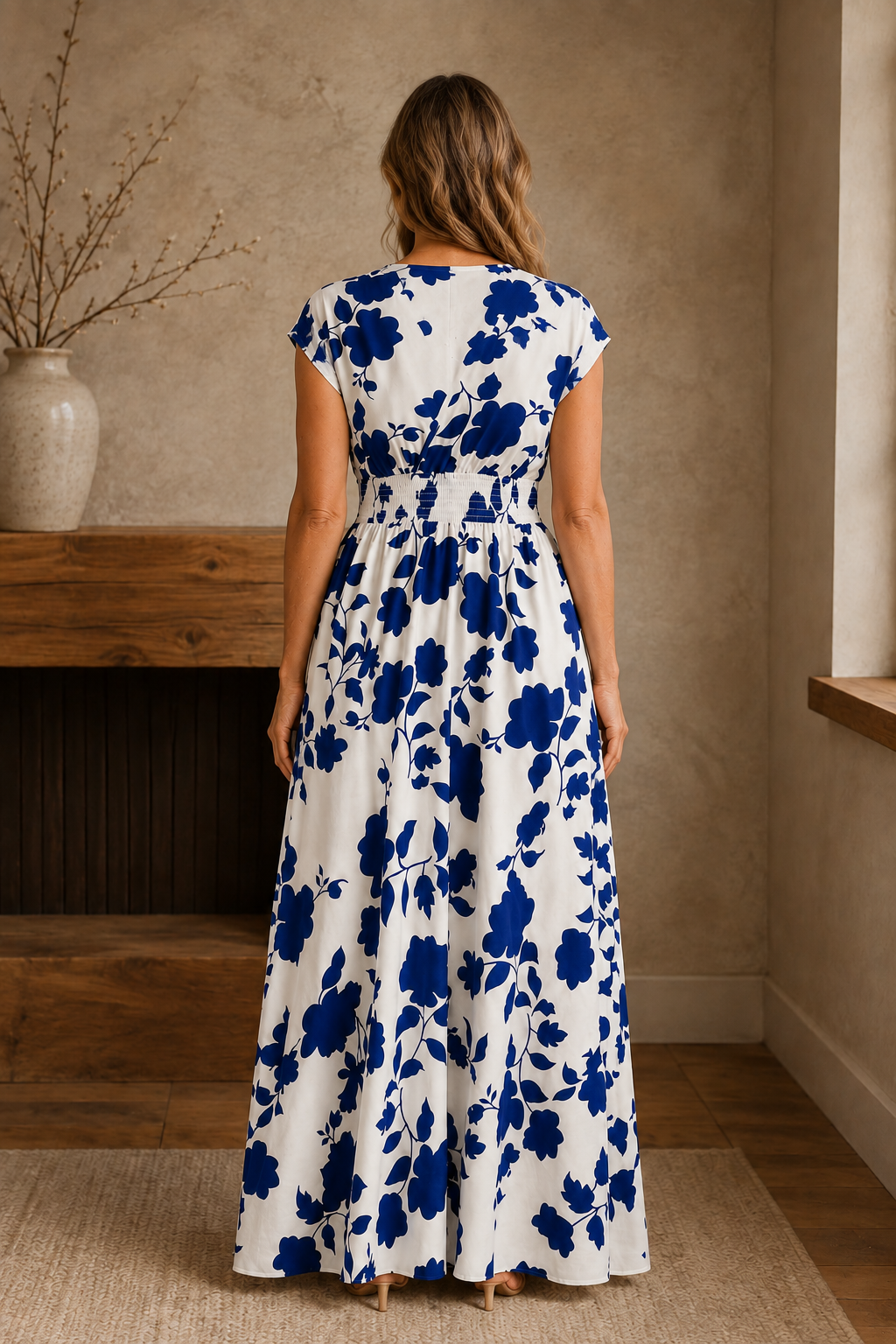 Floral Print A-Line Maxi Dress - back view