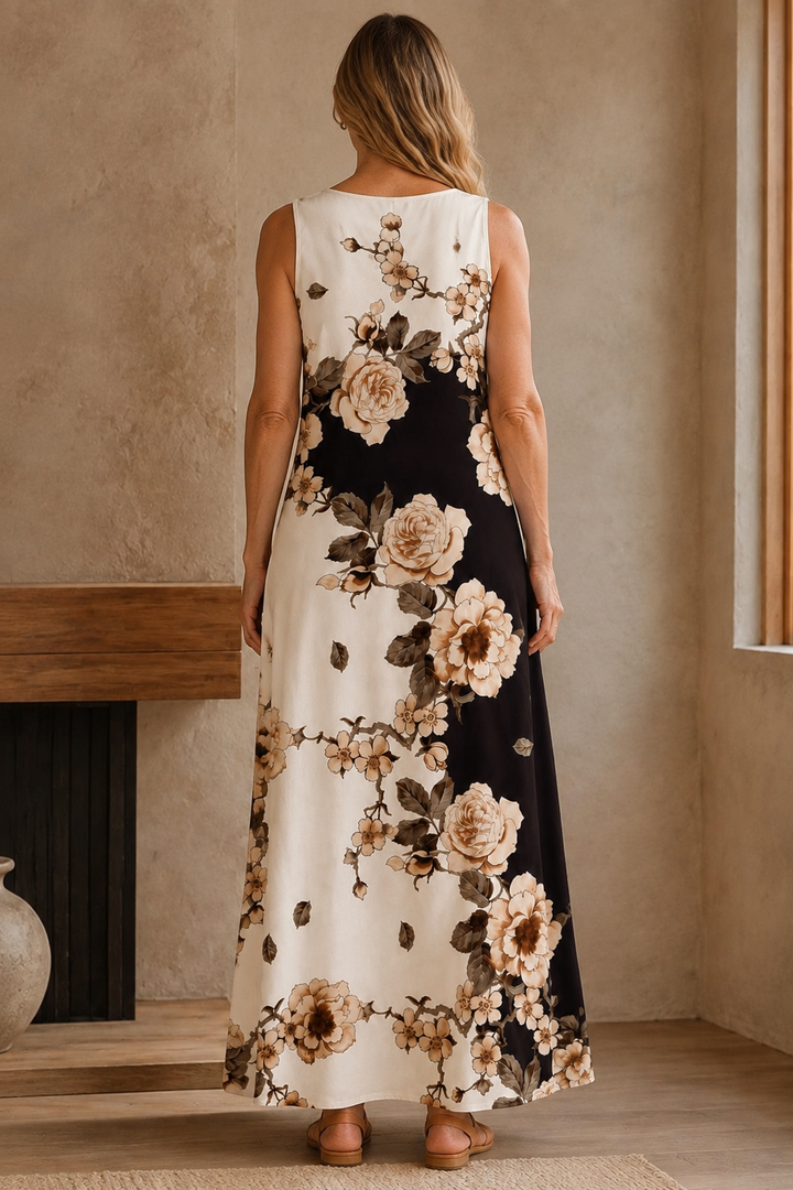 Floral Print Swing Dress with Pockets - back view