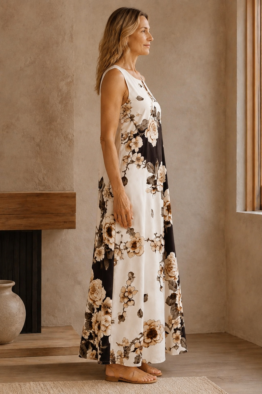 Floral Print Swing Dress with Pockets - left side view