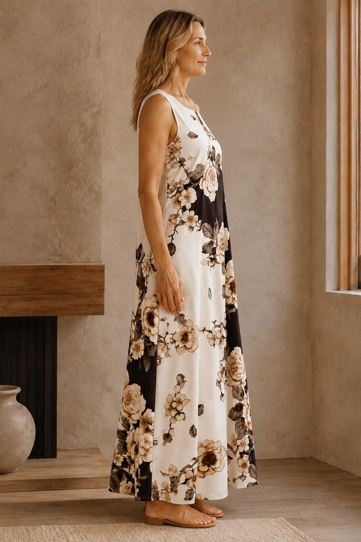 Floral Print Swing Dress with Pockets - left side view