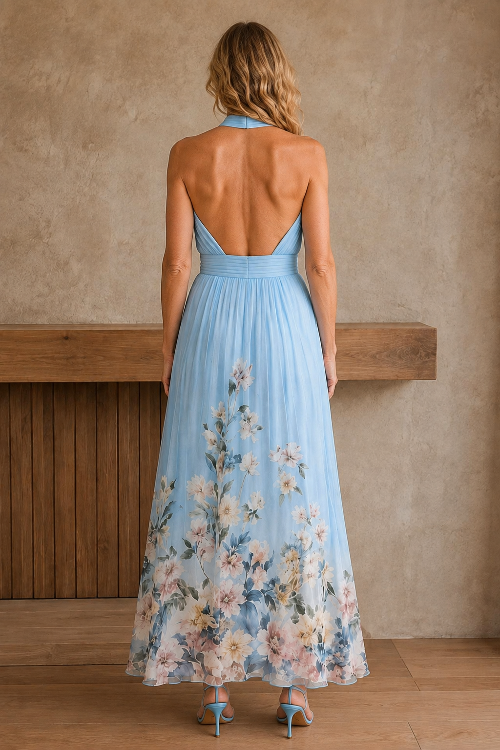 Floral Print Wedding Guest Dress open back view