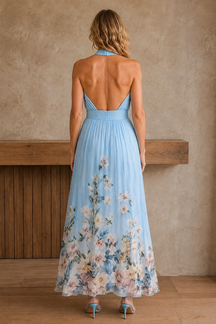 Floral Print Wedding Guest Dress open back view