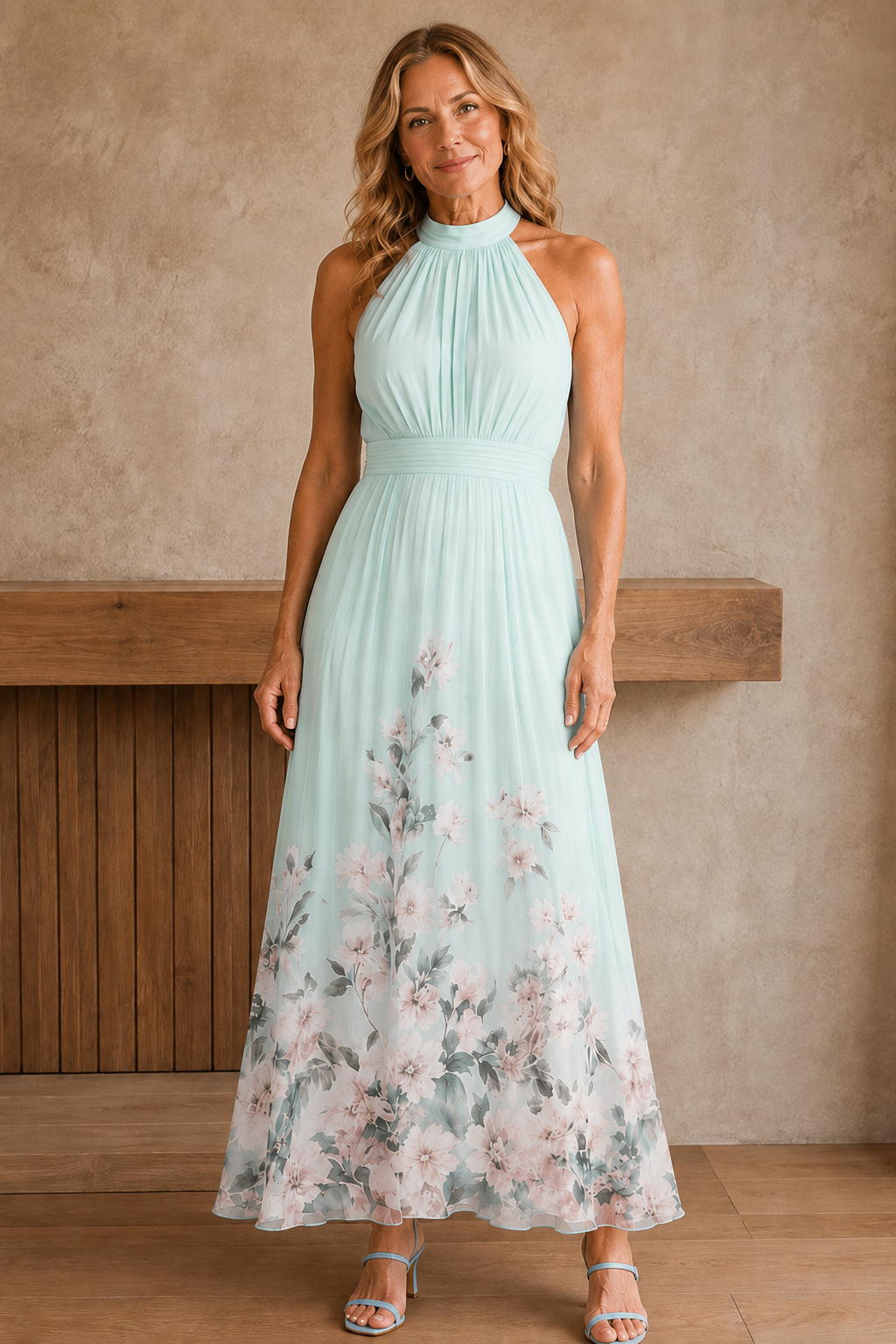 Floral Print Wedding Guest Dress - Light Green