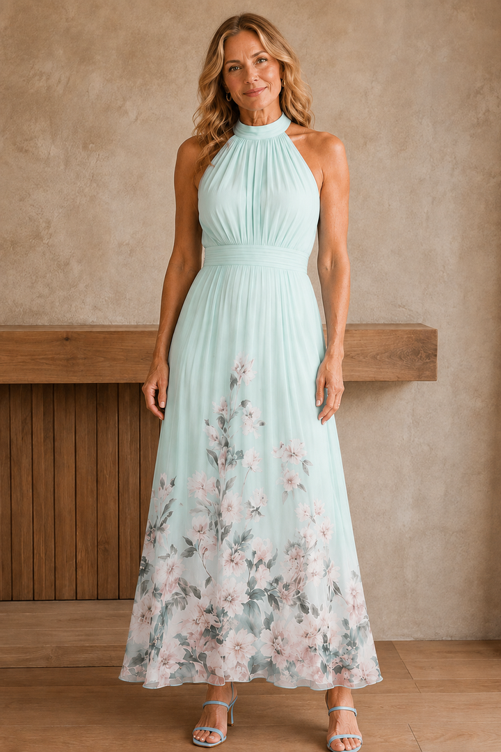 Floral Print Wedding Guest Dress - Light Green