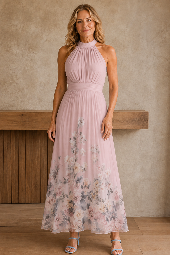 Floral Print Wedding Guest Dress - Pink