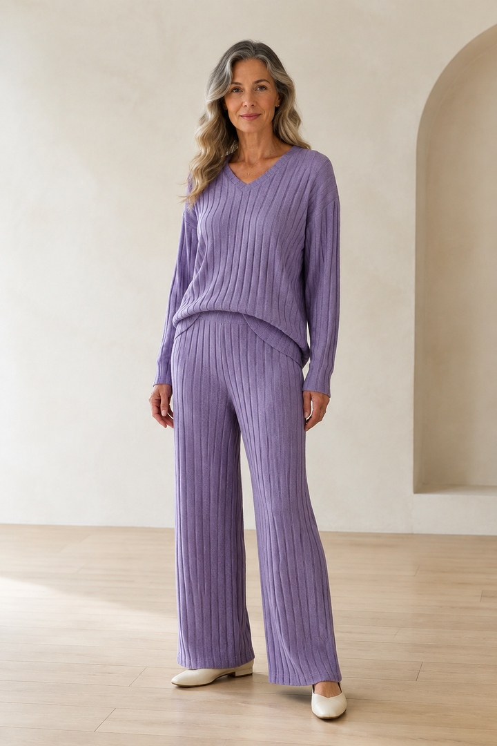 Florianne | V Neck Knit Lounge Set - Purple