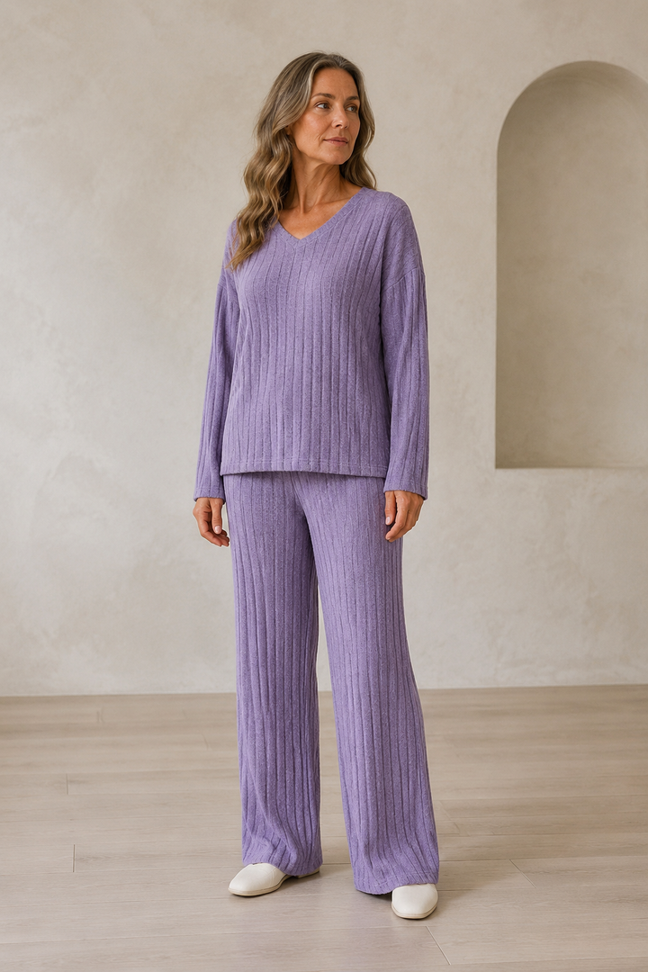 Florianne | V Neck Knit Lounge Set - Purple