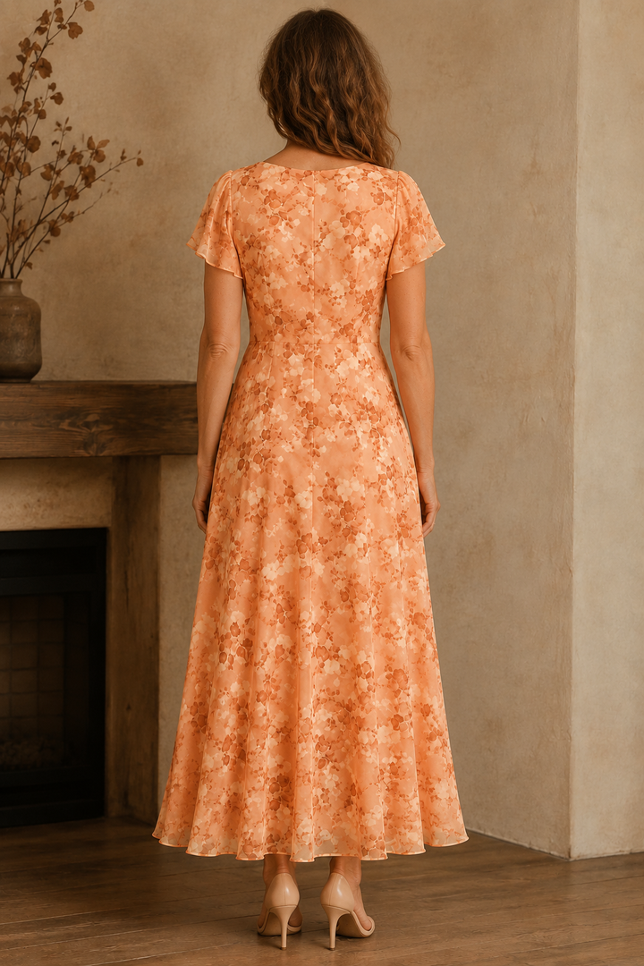 Flowing V Neck Lined Maxi Dress - back view