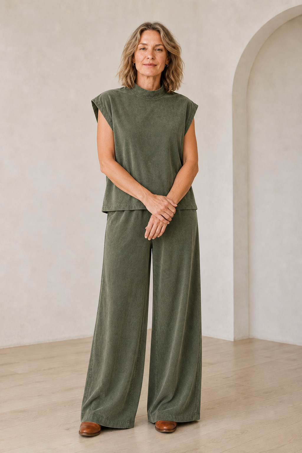 Francoise | Sleeveless Wide Leg Set - Green