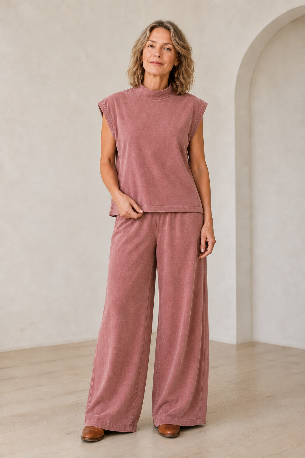 Francoise | Sleeveless Wide Leg Set - Pink