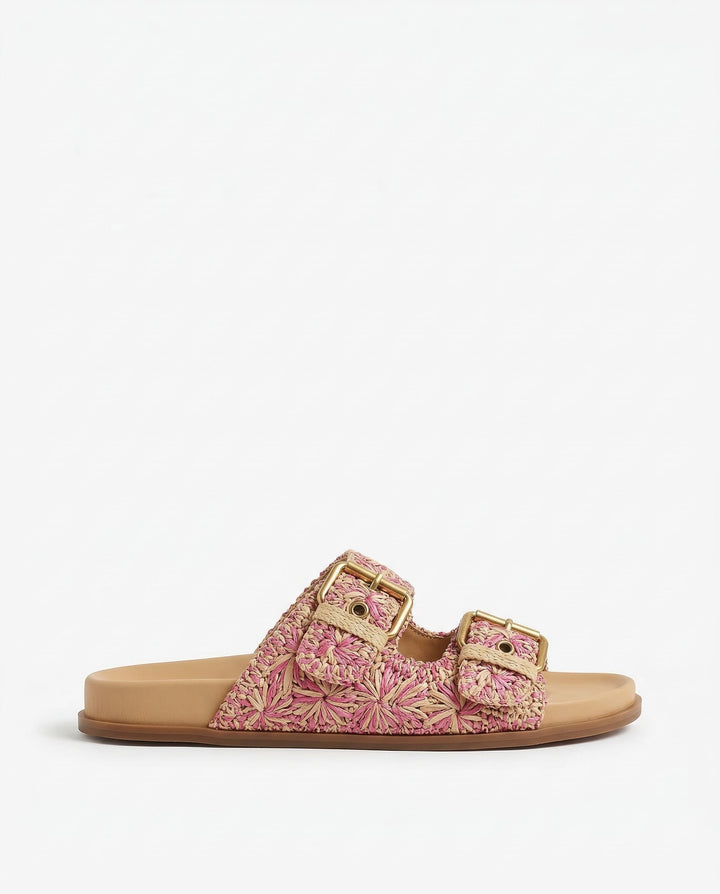 Sally | Woven Raffia Double Buckle Slides