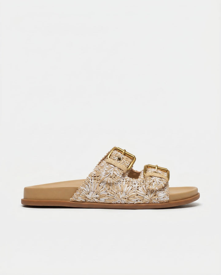 Sally | Woven Raffia Double Buckle Slides