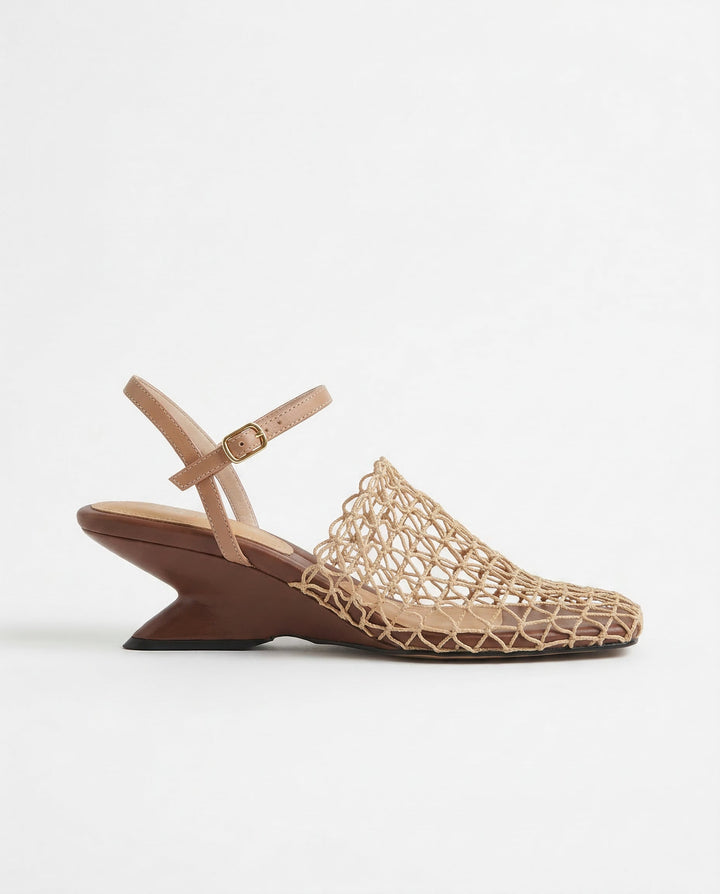 Alida | Braided Linen Square Toe Heels