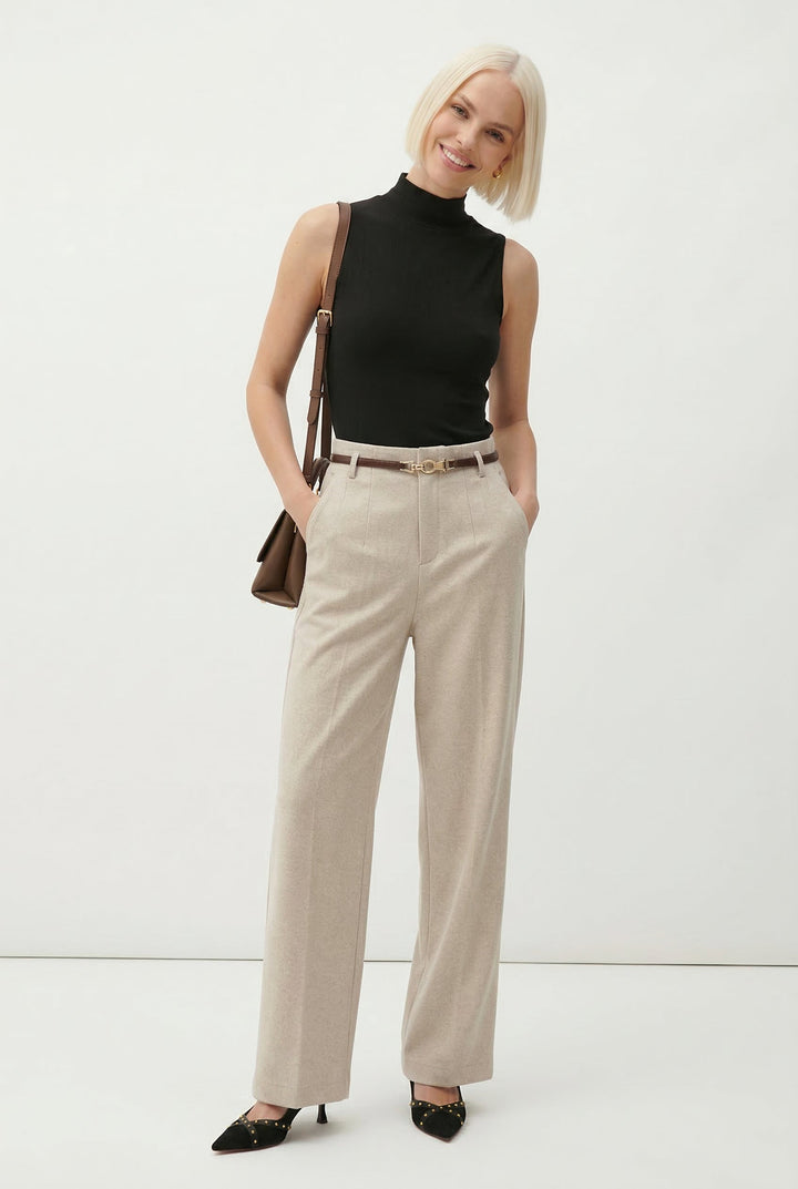 Adelia | 50% Wool Belted Wide Leg Trousers