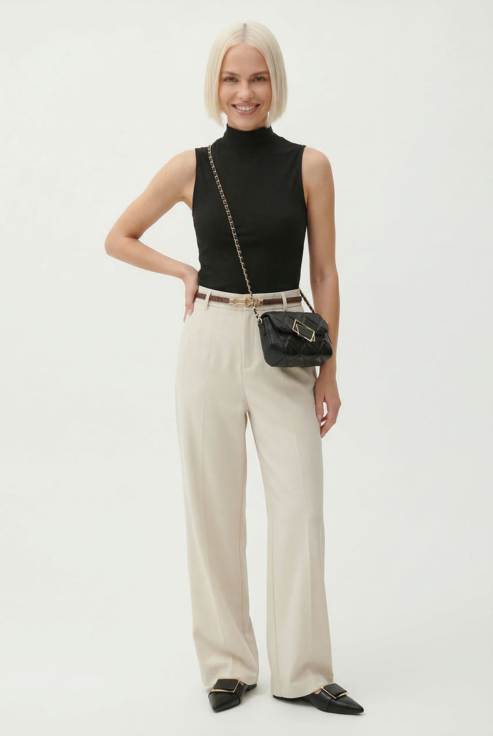 Adelia | 50% Wool Belted Wide Leg Trousers