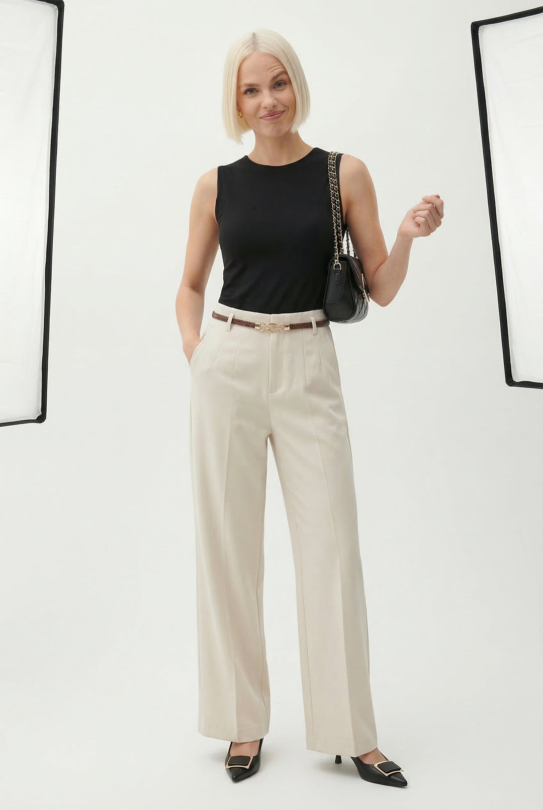 Adelia | 50% Wool Belted Wide Leg Trousers