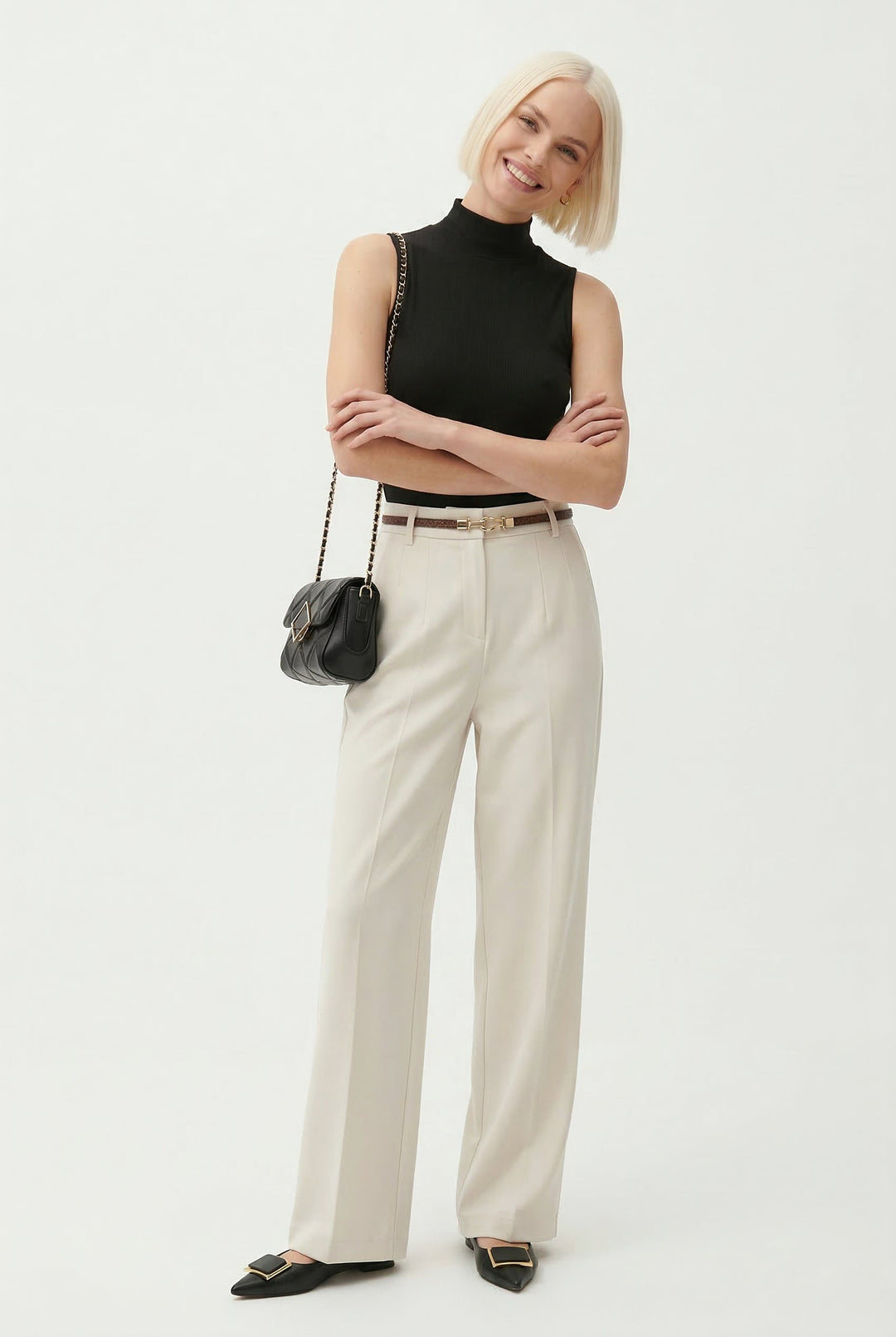 Adelia | 50% Wool Belted Wide Leg Trousers