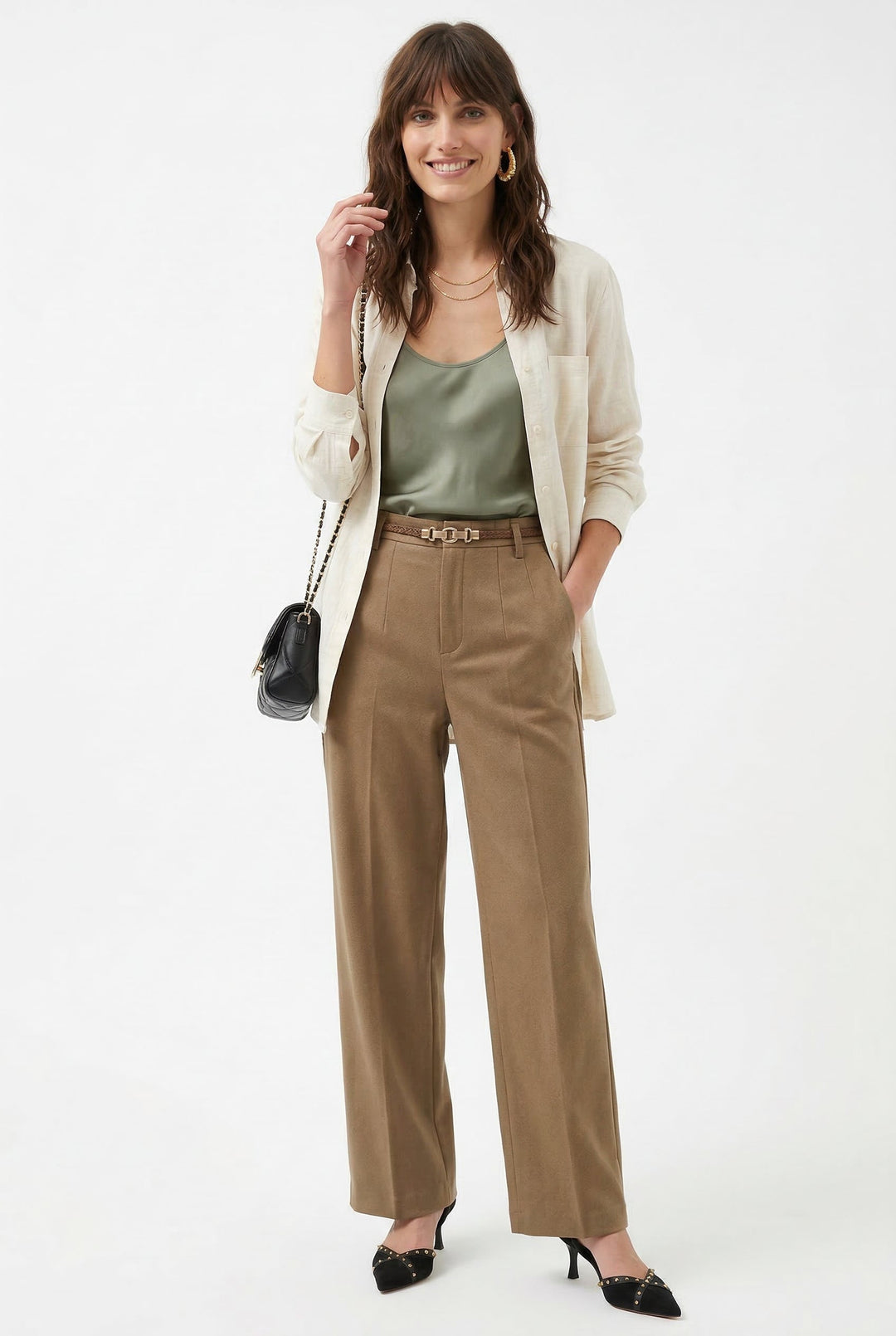 Adelia | 50% Wool Belted Wide Leg Trousers